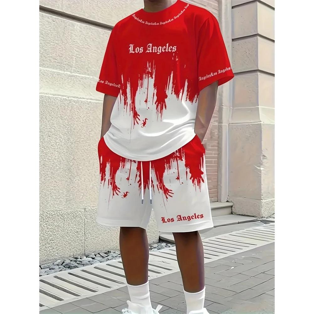 Frühling Sommer Herren Einfache Basketball-bedruckte Rundhals-T-Shirts Shorts Modisch Bequem Atmungsaktiv Kurzärmelige Sportbekleidung