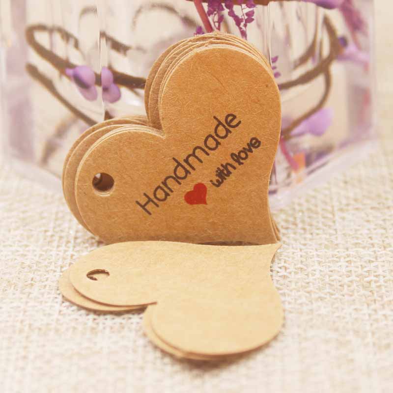 200pcs New design kraft/white Handmade tag,paper vintage red heart Handmade gift tag products swing Handmade with love hang tag