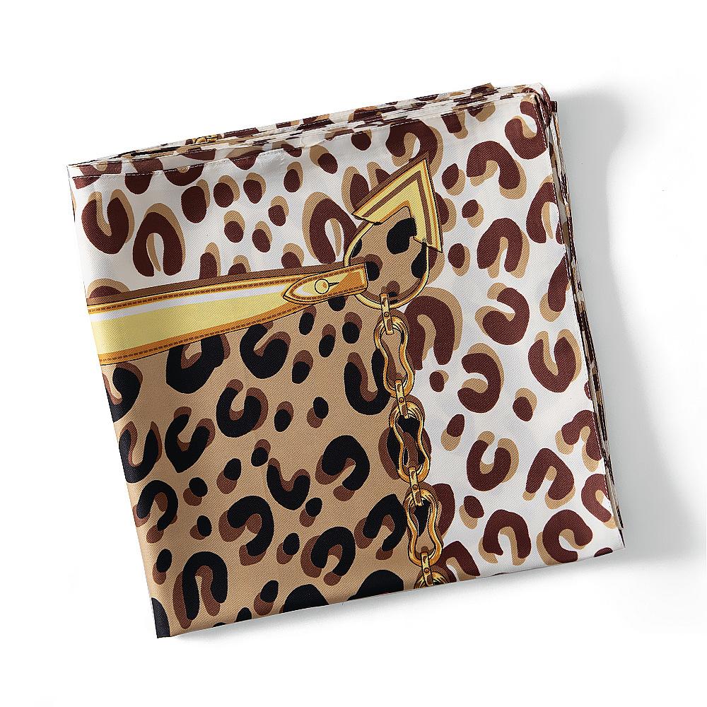 New 130cm Twill Silk Scarf Classic Leopard Chain Design Women Shawl Bandana Kerchief Female Large Head Square Scarves