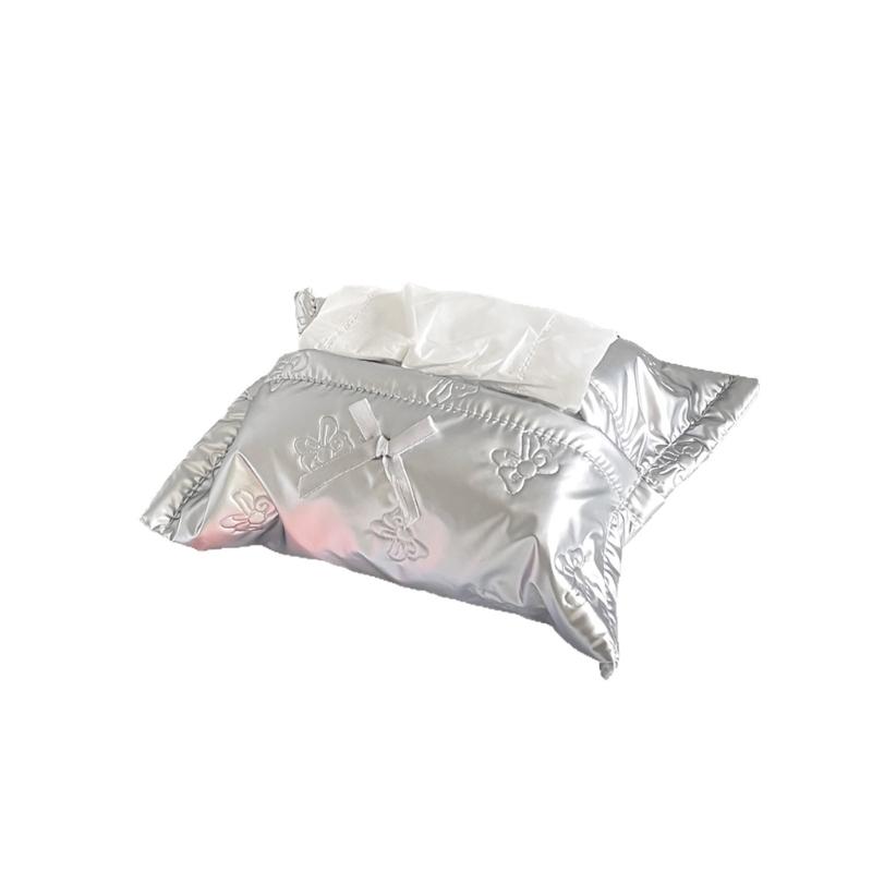 PU Tissue Holder with Ribbon Detail, Decorative Tissue Cover Bag with Upper Opening for Coffee Table Daily Home Use