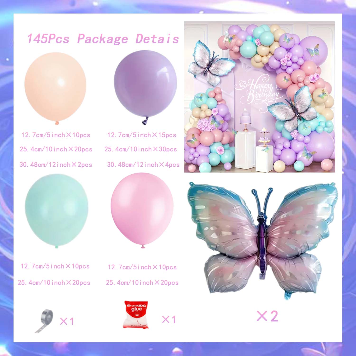 

Purple Butterfly Balloon Set, Butterfly Aluminum Film and Macaron Latex Balloon for Graduation Ceremony Birthday Other&Other