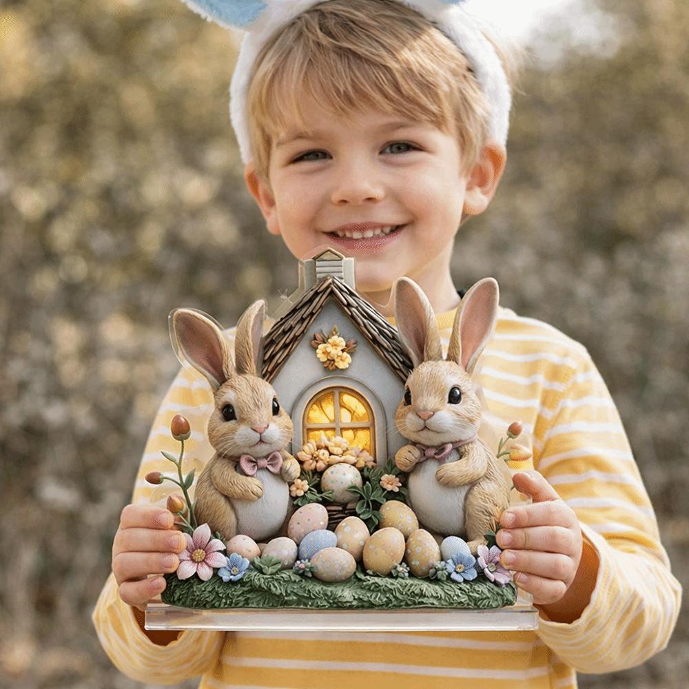 Easter Decor Easter Bunny Ornament 2D Flat Rabbit House Easter Party Desktop Ornament  Office Decor
