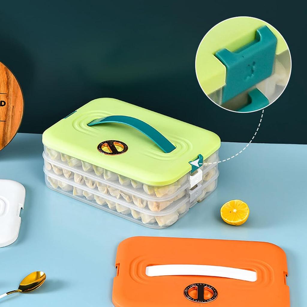 Dumplings Storage Box Multi Layer Stackable Food Storage Container with Lid and Handle Time Recoder Cookie Carrier