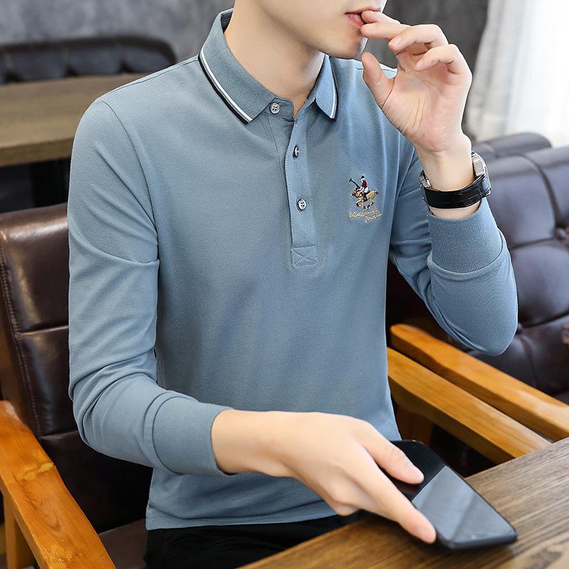 

Мужская хлопковая рубашка поло с длинным рукавом, повседневная футболка в корейском стиле для мужчин XXXXL