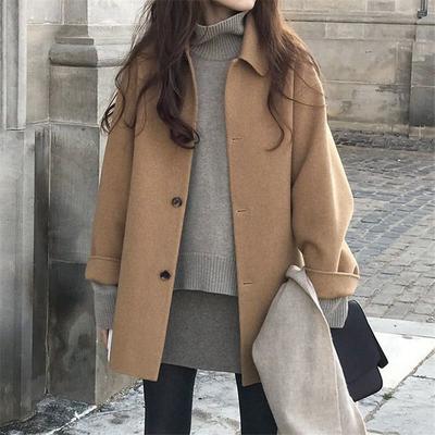 Zima Nowy Brytyjski Styl Vintage Moda Wysokiej Klasy Luźny Temperament Damski Płaszcz z Mieszanki Wełny Bawełny Ciepła Kurtka