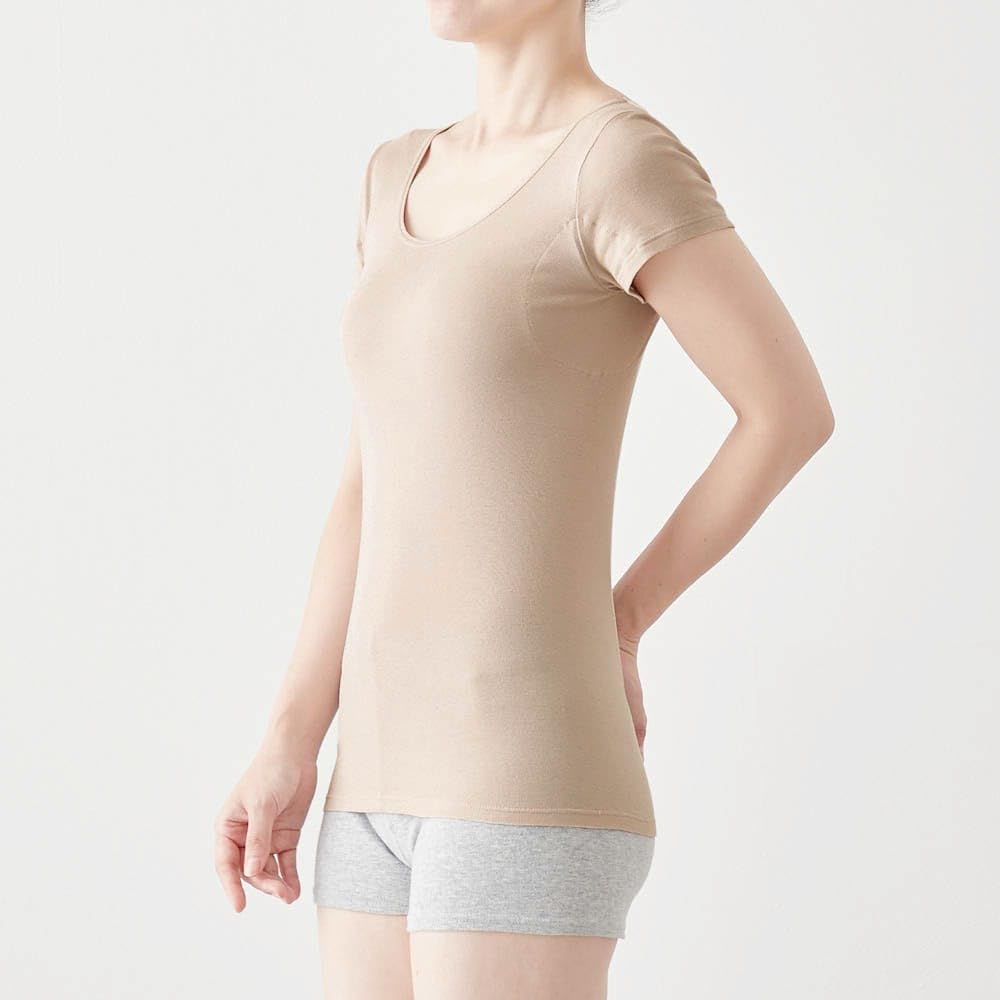 Belle Maison French Size M Women's Undershirt, 100% Cotton, Sleeve, Moisture-Wicking, Quick-Drying, Deodorizing, Sweat-Absorbent, Salarist, Off-White,