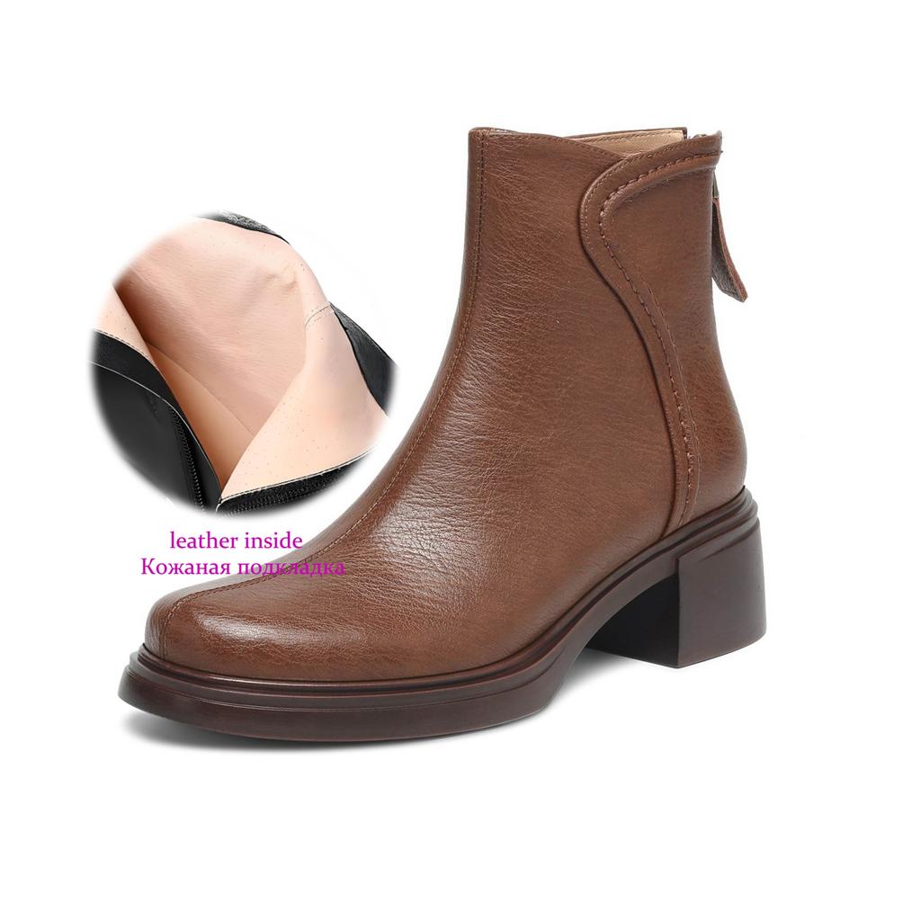Krazing Pot Cow Skin Round Toe Thick Heels Chelsea Boots Size 42 Back Zip Women Keep Warm Ankle Boots
