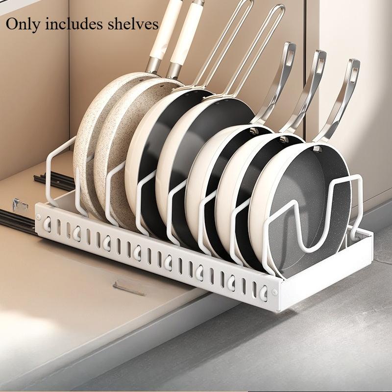 Pull Out Pots and Pans Organizer Under Cabinet, Sliding Lid Holder and Pan Rack in Kitchen, Slide Out inside Cabinet Storage