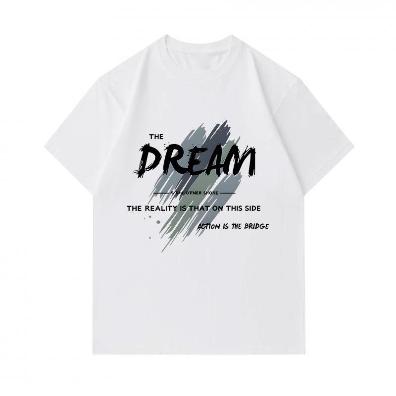 Men's 100% Cotton Crew Neck Short Sleeve T-Shirt, Inspirational Dream Action Bridge Printed Casual Comfortable Lightweight Tee for Daily Wear Street A