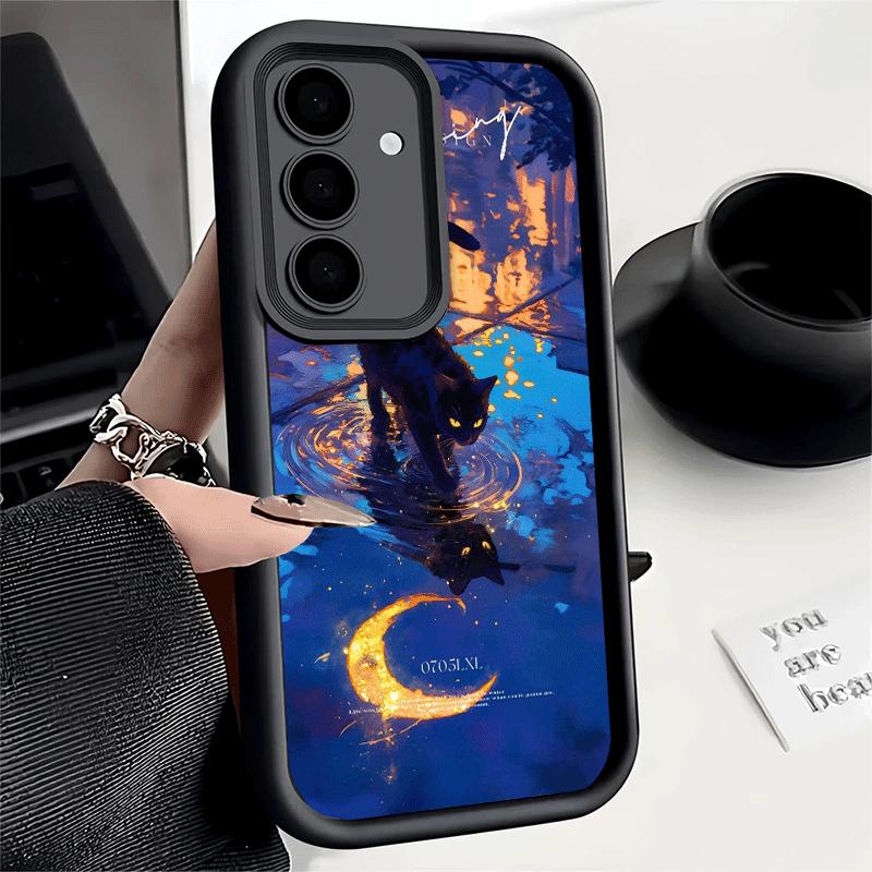 Phone Case for Samsung Galaxy S26 S25 Ultra S24 FE Night Moon Cat Dreamy Art Shell S23 Plus S22 + S21 S20 5G Soft Silicone Funda