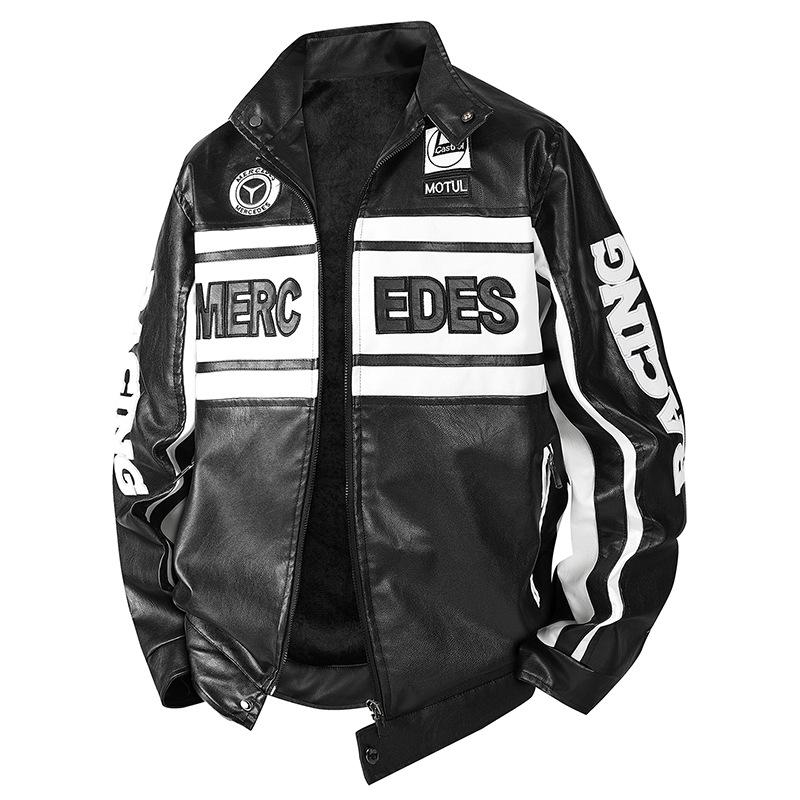 F1 Rennanzug Bestickte Lederjacke - Harley Retro Motorradstil, Baumwoll-Fahranzug, PU-Jacke