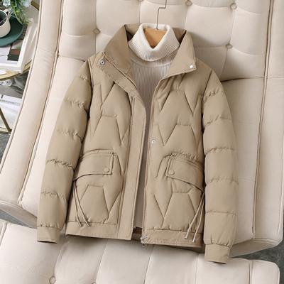 Winter Women's Short Stand Collar Padded Down Cotton Jacket, Korean Style Versatile Warm Puffer Bread Coat Outerwear