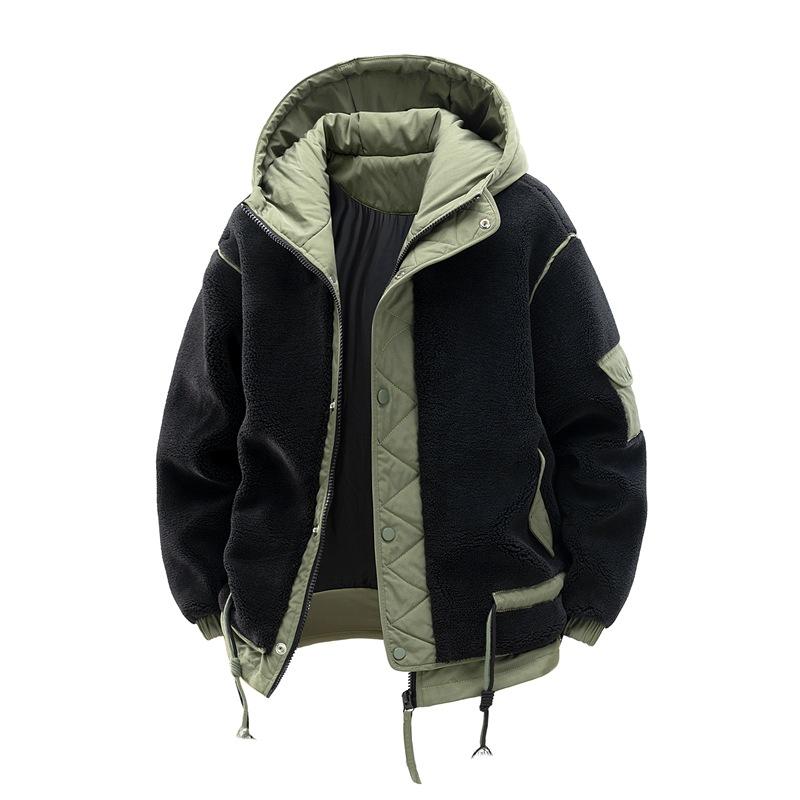 Vêtements en coton velours rocker épaissi pour hommes, hiver, haut de gamme, amples, tendance, à capuche, veste décontractée de mode pour hommes