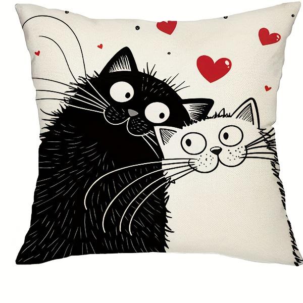 45x45cm Black and White Cat Pillowcase Polyester Cute Cartoon Home Decoration