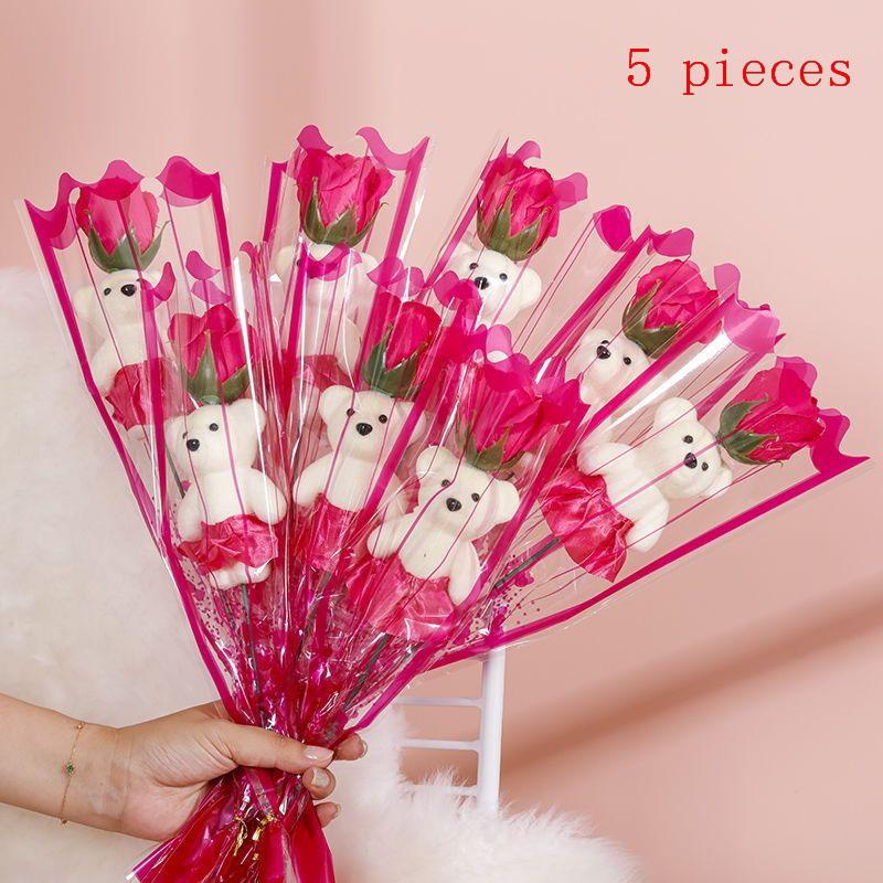 5Pcs Wedding Decoration Rose Bear Artificial Flowers Bouquet For Valentine'S Day Diy Gift Ornament Party Supplies Home Decor