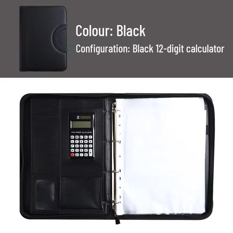 Multifunctional A4 Leather Zippered Business Folder