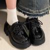 Women's Black Leather Lace-Up Thick-Soled Shoes – New 2024 Retro British Style for Spring & Autumn