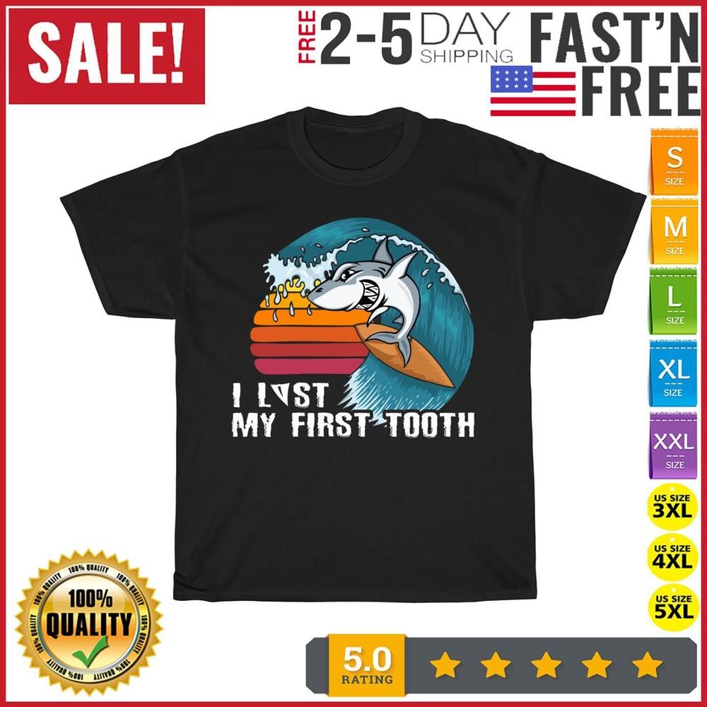 Shark I Lost My First Tooth Funny Tooth Fairy Day Vintage T Shirt Men Women NEW