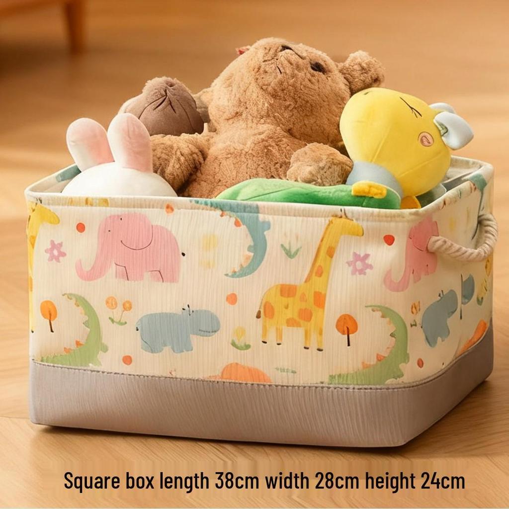 Cartoon Fabric Toy Storage Basket with Embroidery - Clothes Organizer & Laundry Hamper