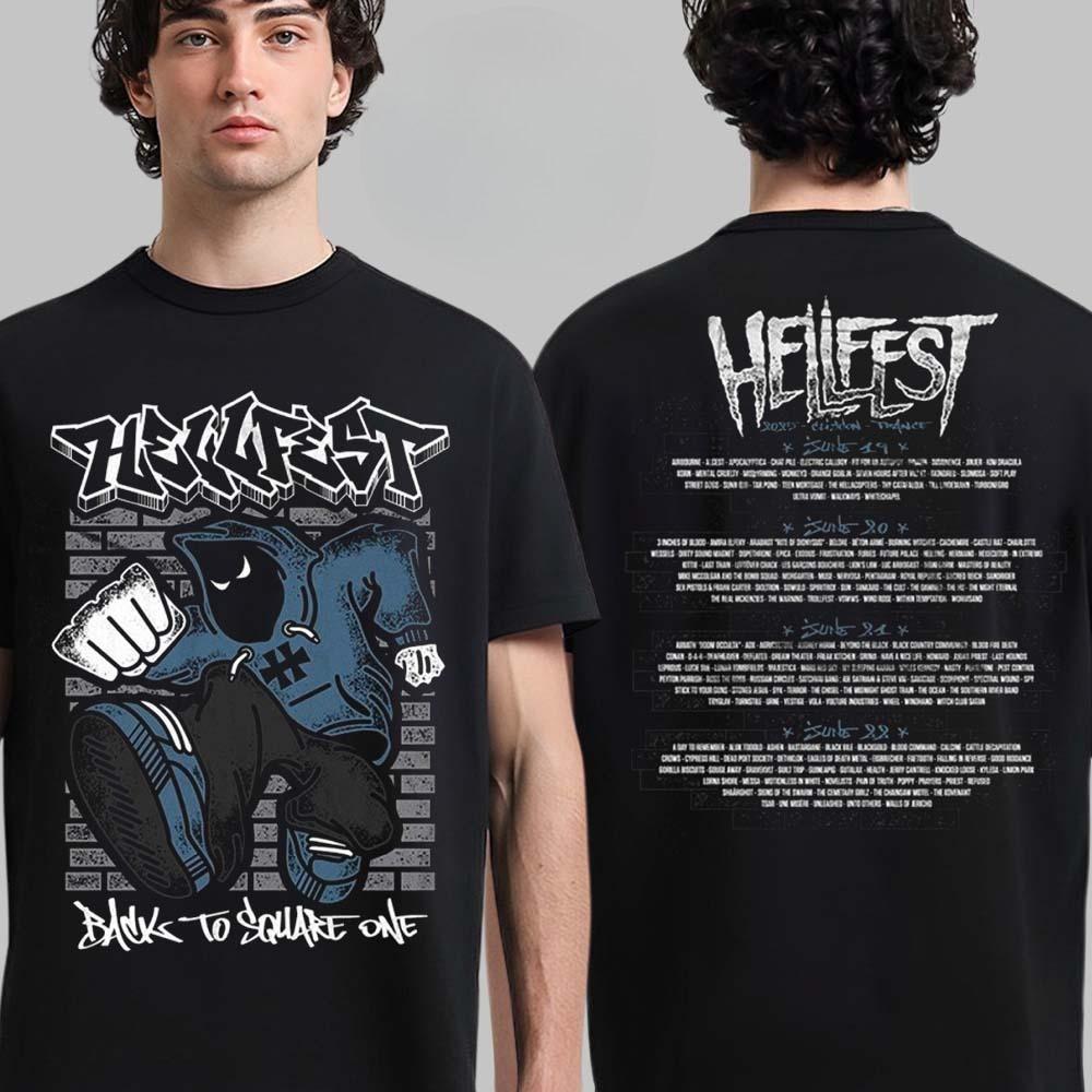 

Rare Hellfest 2025 Out of Bounds Merch Clisson France on June 19-22 2025 with Lineup Skyline Two Sided Unisex T-Shirt 4XL
