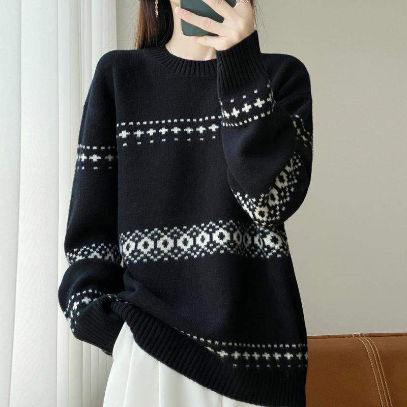 Women Sweater 100% Wool TIDENOVEL O-neck Knit Pullover Thick Winter Jumpers Female Knit Tops