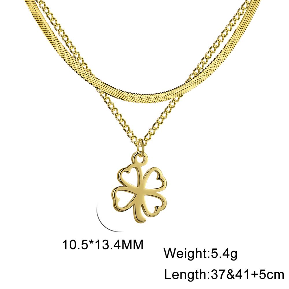Cazador 2025 Lucky Clover Pendant Necklace Stainless Steel Gold Color Double Layer Chain Necklaces for Women Girls Jewelry Gift