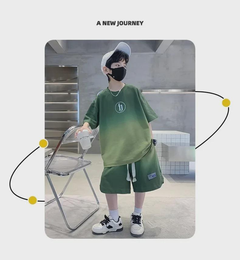 2023 Kids' Summer Sportswear: Boys' Korean Style Short-Sleeved Top & Wide-Leg Shorts Set