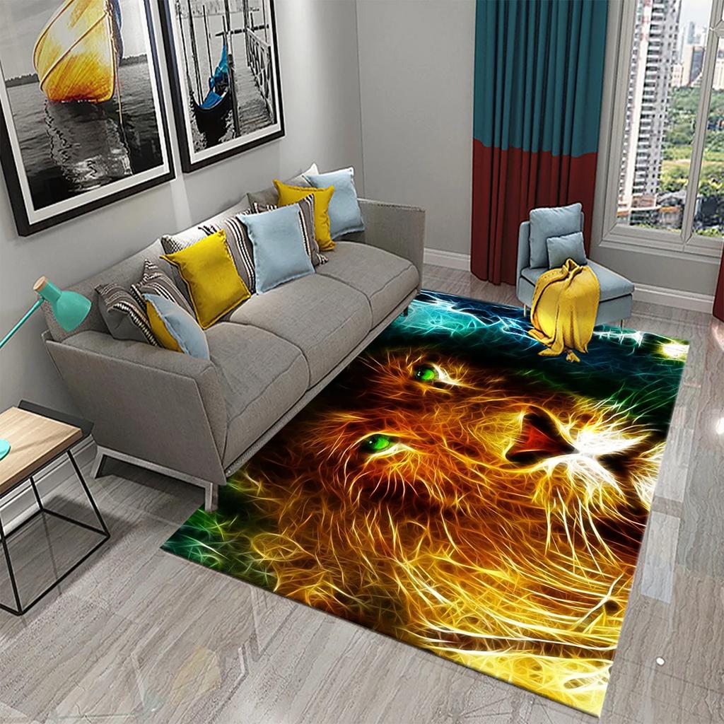 3D Fire Animal Cool Tiger Wolf Carpet Children Play Crawling Carpet Living Room Bedroom Balcony Decor Rugs Bathroom Non-slip Mat