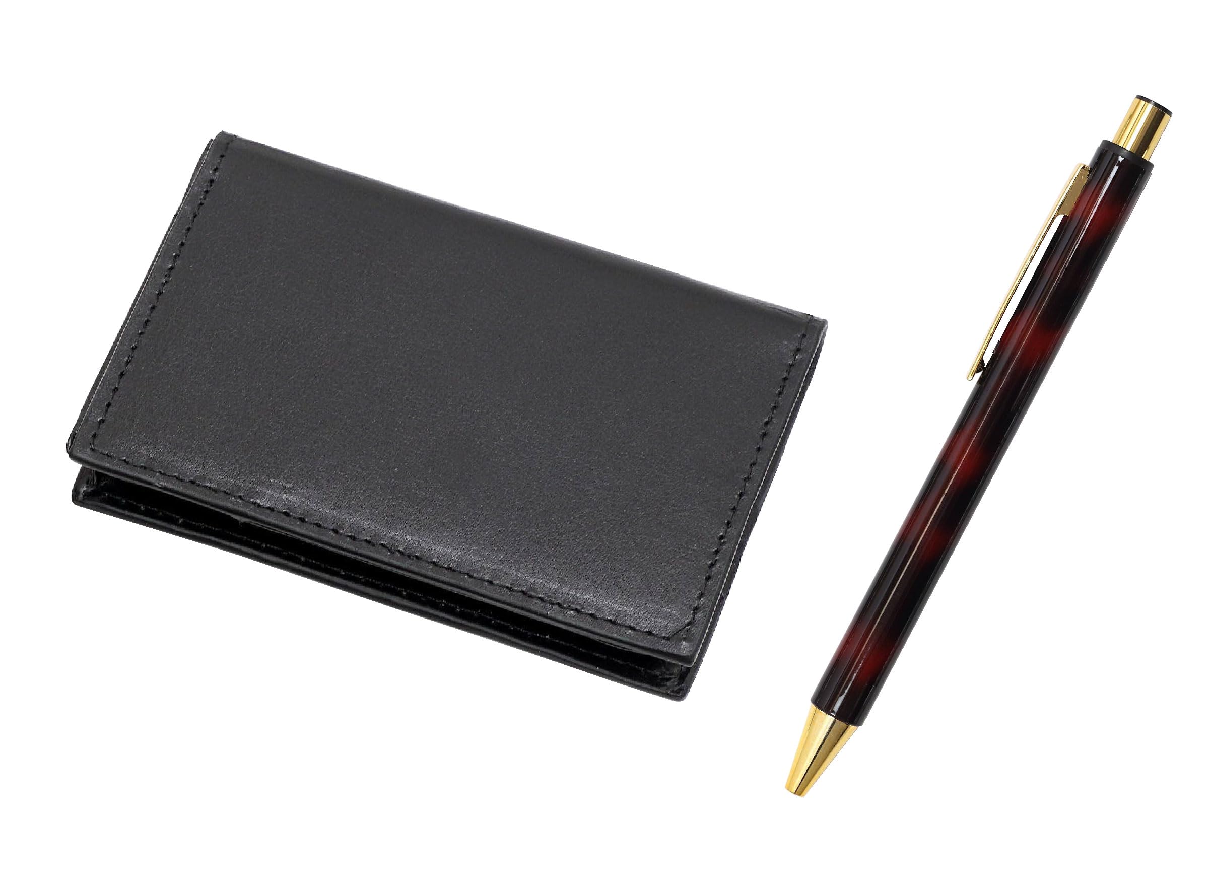 

Recycled Cowhide Business Card NQ30 Thick Metal Straight Knock Ballpoint Pen 4-Pocket Holder, Set, Marble, T23-LS030B-NQ30B-M