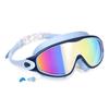 Large Frame Plated Waterproof Anti-Fog Swimming Goggles with One-Piece Earplugs for Men and Women