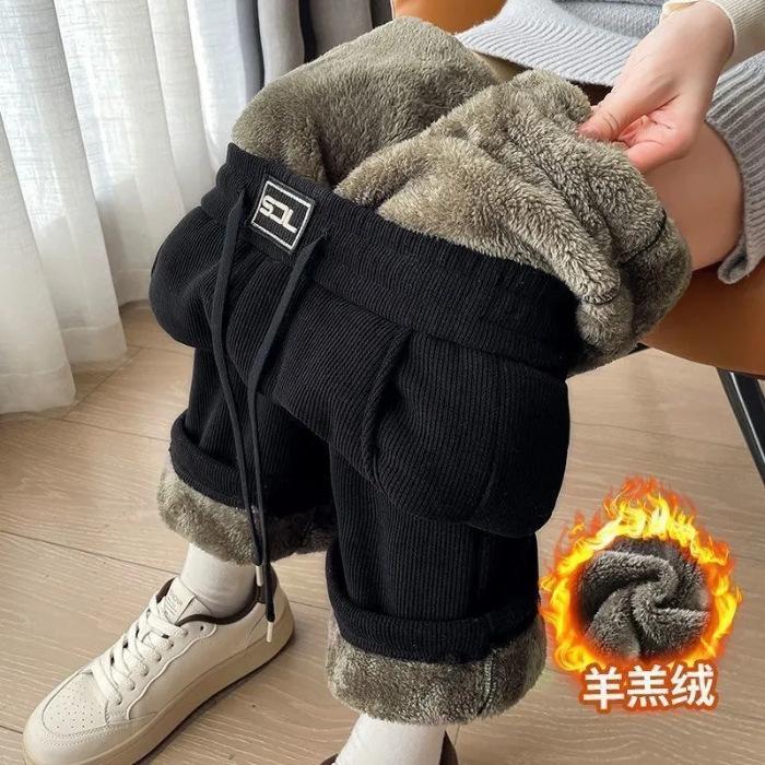 

Ultra Thick, with Added Velvet Thickness, Wide Leg Pants, Women s, 2025 Autumn and Winter New Style, Casual Loose, High Looking, Straight Leg Pants 3XL чёрный