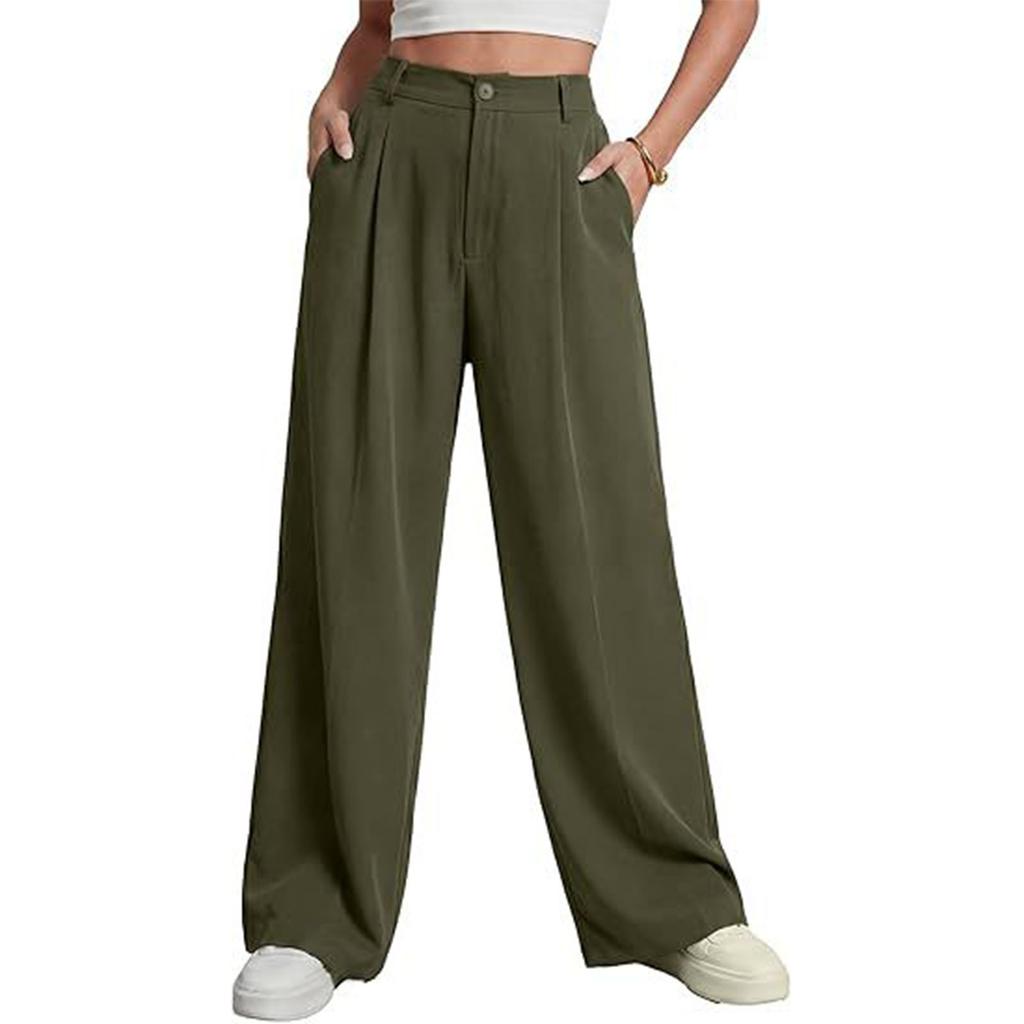 Women Loose Fit Casual Suit Pants High Waist Long Trousers Wide Leg Relaxed Style with Button and Zipper Closure for Daily Wear