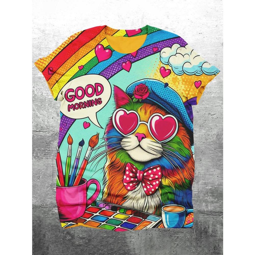 New Funny Cat Play Chess T-Shirts 3D Print Men Women Short Sleeve Hip Hop T Shirt Oversized Y2K Harajuku Tees Tops Kids Clothing