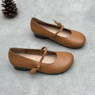 Pumps in Vera Pelle con Tacco Grosso Vintage Fatte a Mano Punta Rotonda Decolté Scarpe da Donna con Tacco Basso