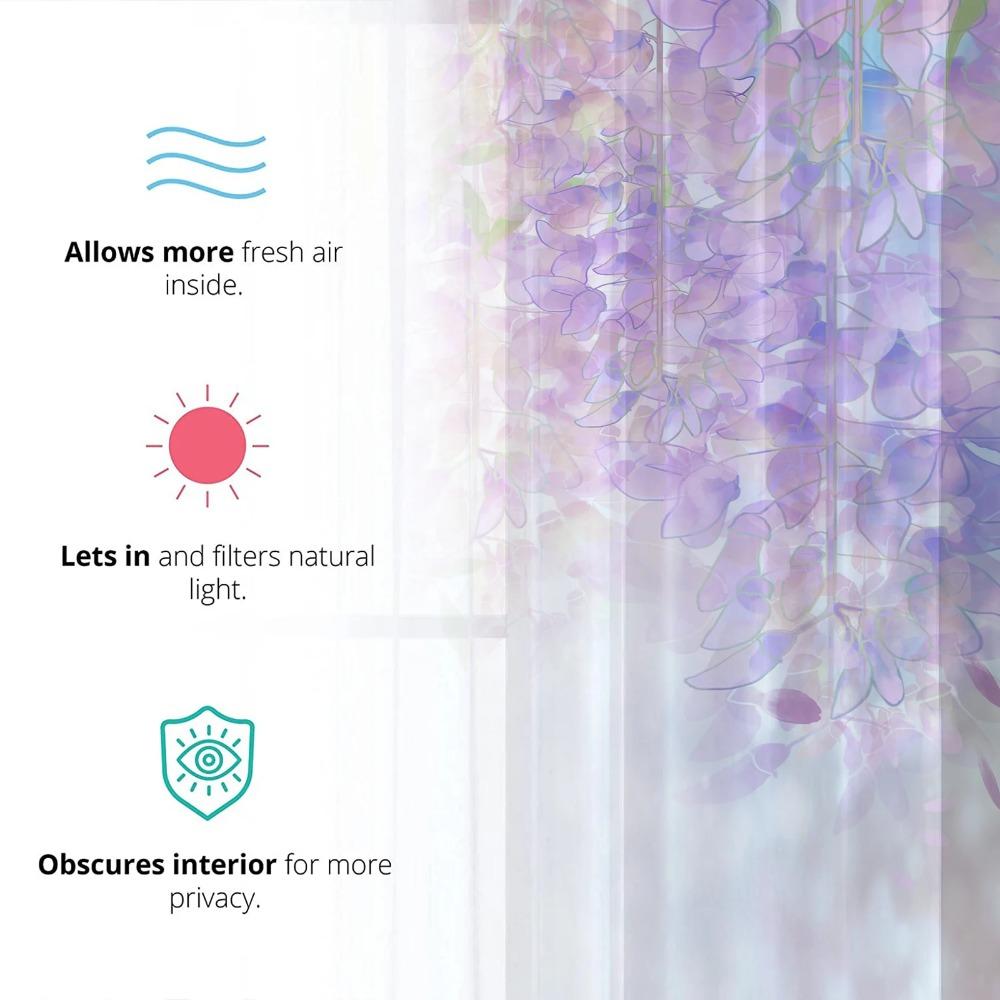 Watercolor Floral Sheer Curtain For Living Room Dining Room Bedroom Drape Kitchen Window Transparent Chiffon Curtain