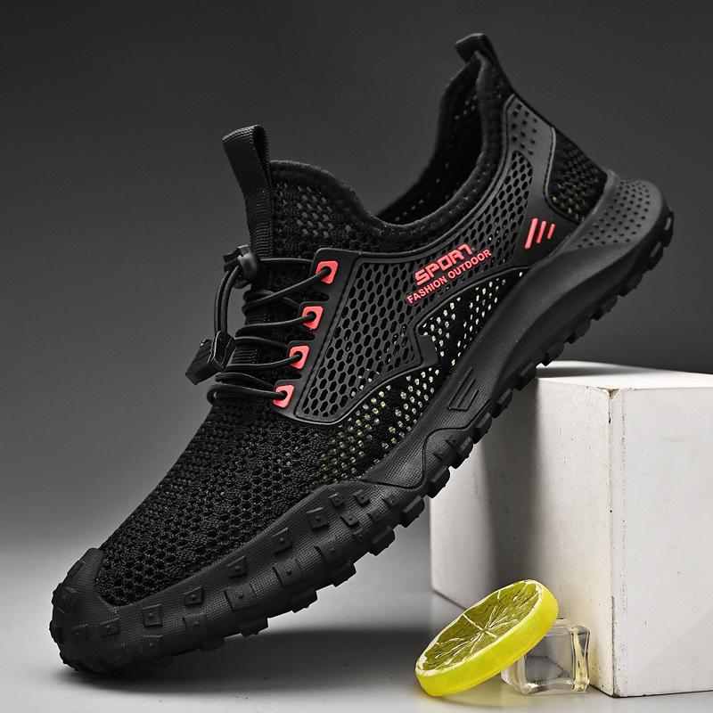 Sneakers Men's 2025 New Summer Thin Hollow Breathable One-pedal Mesh Shoes Casual Lightweight Non-slip Travel Shoes