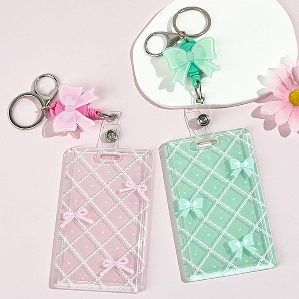 Cute Bow Bus ID Card Protective Cover Cases Student Keyring Card Campus Accessories Door Credit Card Holder Bag Set Key Chain