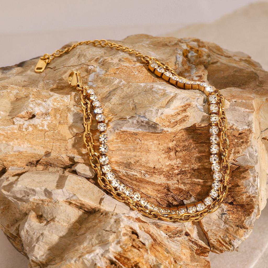 Fashion Stainless Steel Metal Double Chain Collar Trendy Bracelet 18K Gold PVD Plated Water Resistant Jewelry 2024