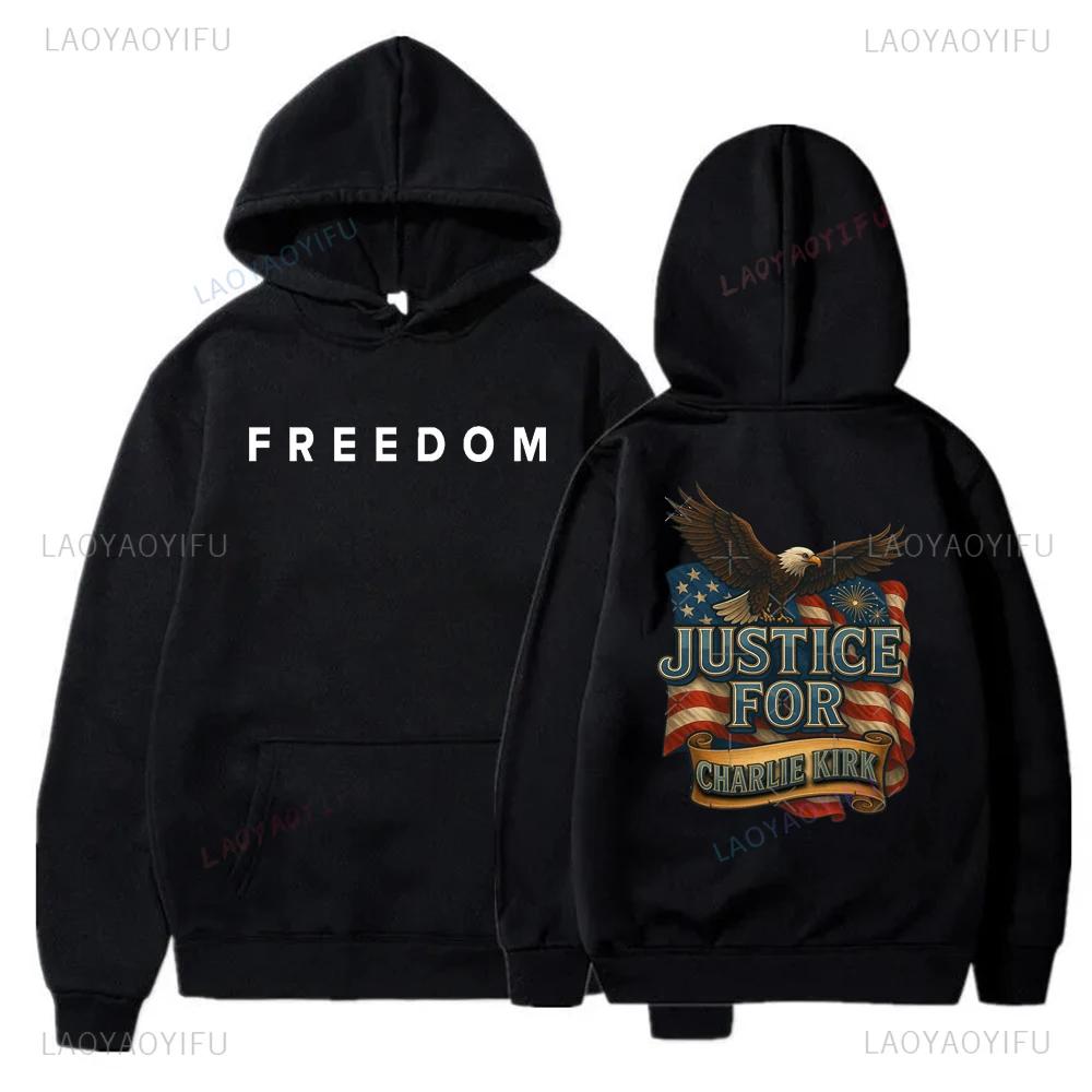 Street High Quality Charlie Kirk Liberty Print Hoodie Unisex Autumn and Winter Casual Long Sleeve Warm Pullover Men's Sweatshirt
