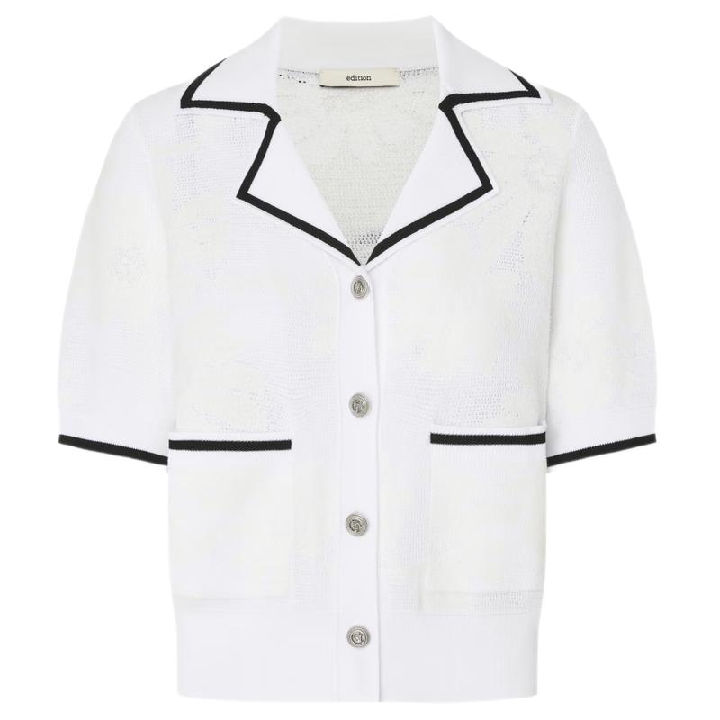 

Women s Retro Jacquard Knit Short Sleeve V-Neck Top S (160)