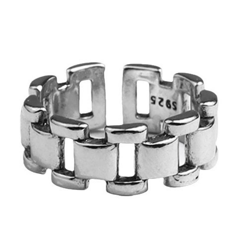 Adjustable Open Ring Women Men Vintage Watch Band Chain Punk Style Geometric Copper Plated Jewelry