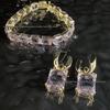 Shi Family Exquisite Purple Octagonal Rhinestone Necklace & Choker Bracelet Set