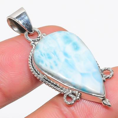 Natural Republic Larimar Edelstein 925 Massiv Sterlingsilber Anhänger 1,75" W9a41