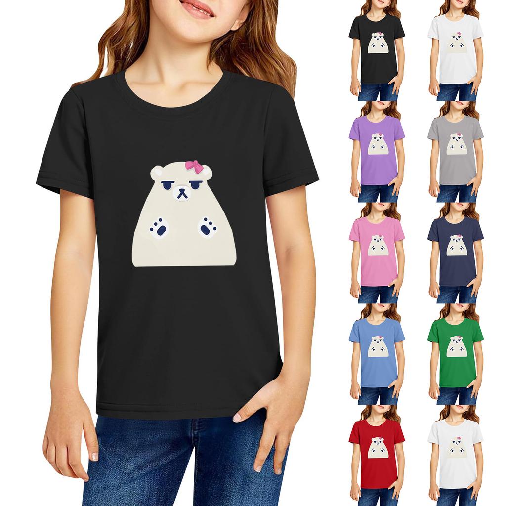 Fashionable Round Neck Short Sleeve Work Clothes Printed Tops For KID Summer Tops