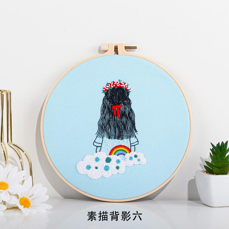 New Diy Handmade Embroidery Material Bag, European Simple Sketch Girl Back, Needle And Thread Set