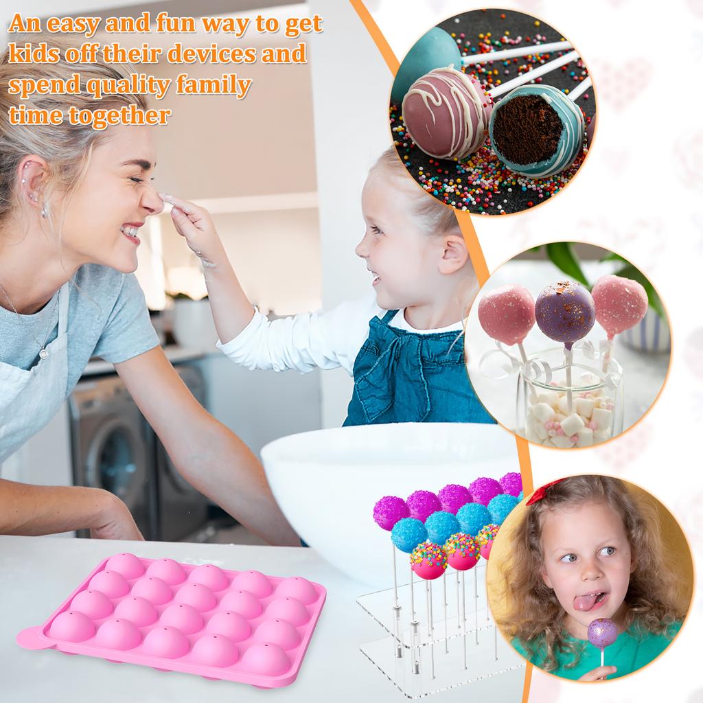 304Pcs Cake Pop Kit 20Hole Food Grade Silicone Lollipop Mold for Kids Homemade Cake Candy Chocolate Decoration Mold Dessert Tool