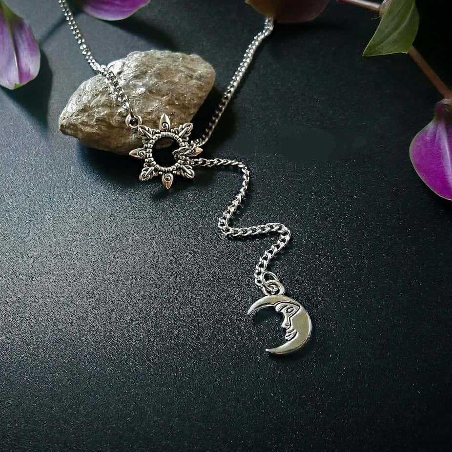 Bohemian Moon Pendant Necklace With Silver Tassel And Irregular Chain For Party Wear