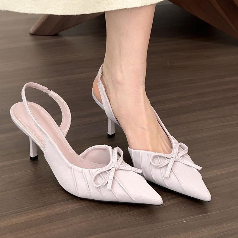 

Нишевые синие босоножки на высоком каблуке с французским бантом на голову, туфли-феи 2025 года, одинарные туфли с юбкой и бантом 35 фиолетовый