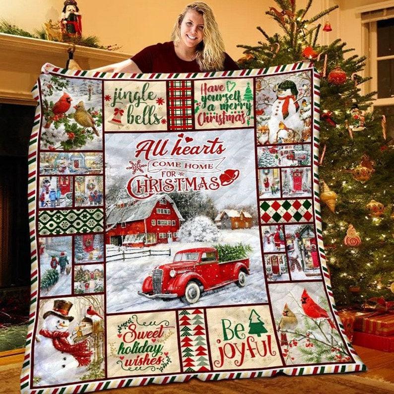 Merry Christmas Flannel Throw Blanket, Lightweight Decoration, Soft Gift, Home Bedding, Living Room, Sofa