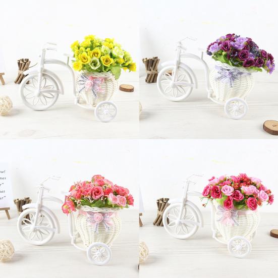 

1Pc Artificial Flower Rose Rattan Tricycle Desktop Store Showcase Party Decor